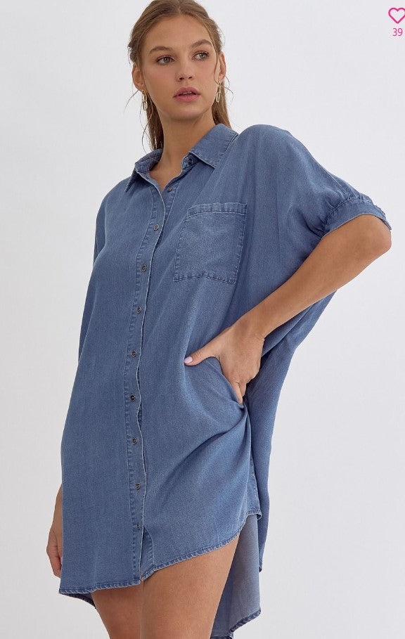 New ~ Entro Soft Lightweight Denim Mini Dress ~ Vintage Blue! Small New ~ Entro Soft Lightweight Denim Mini Dress ~ Vintage Blue! Small