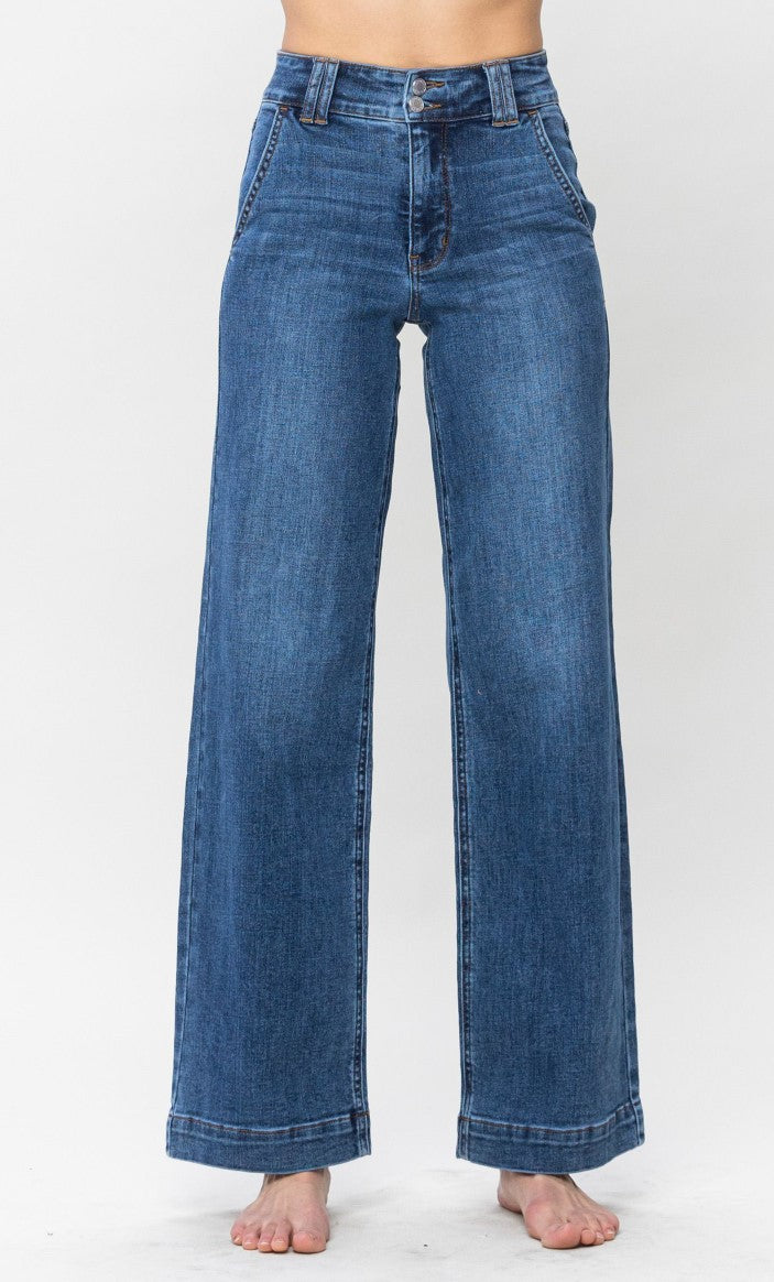 BESTSELLER! Judy Blue High Rise Double Button Wide Leg Jeans