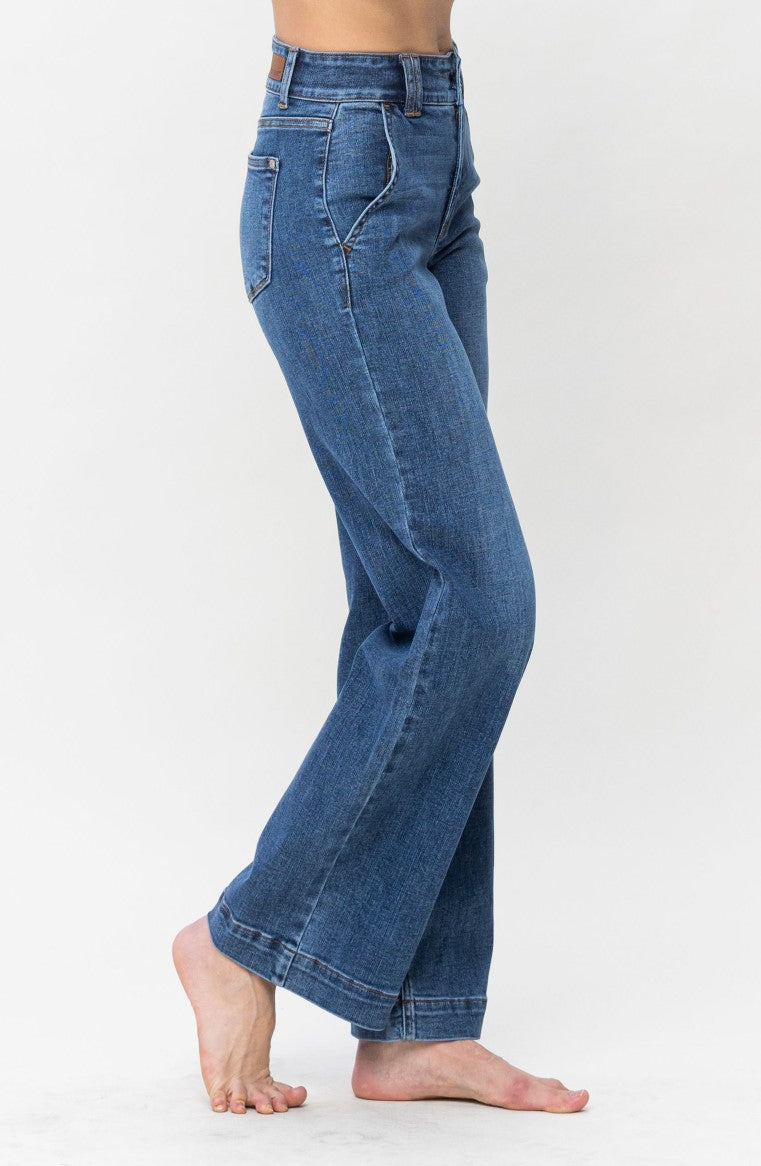 BESTSELLER! Judy Blue High Rise Double Button Wide Leg Jeans