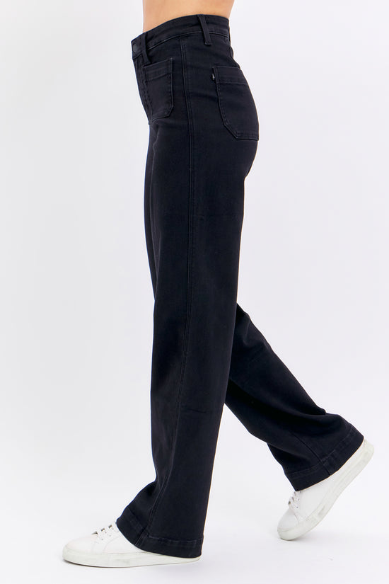 Judy Blue ~ High Waisted Black Patch Pocket Straight Jeans ~ Style 88827 ~ Available in Sizes 3-15!