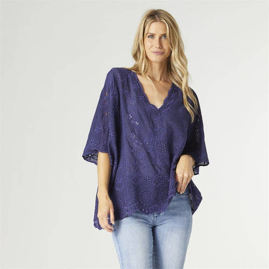 Luna Poncho with Embroidery: Natural