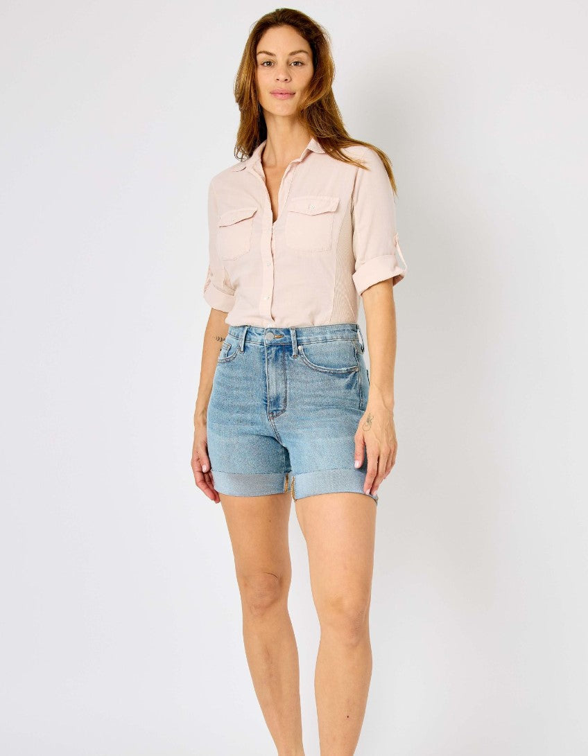 NEW ~ Judy Blue High Waist Tummy Control Cool Denim Shorts - Style 150205 ~ Available in Sizes S-4XL!