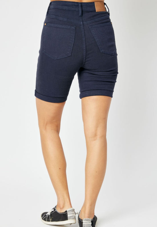 NEW ~ Judy Blue High Waist Navy Garment Dyed Tummy Control Bermuda Shorts - Style 150270