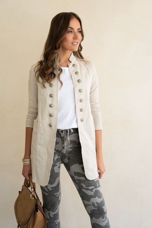 Venti6 Long Sgt Pepper Military Style Jacket in BEIGE