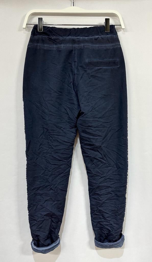 NEW ~ Venti6 NAVY BLUE Mineral Wash Shiny Ribbon Side Stripe Cotton Crinkle Jogger with Size Zip Pockets!