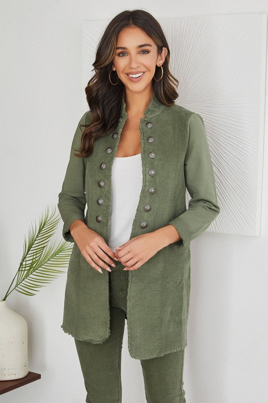 Venti6 Corduroy Long Sgt Pepper Army Style Jacket - Army Green!