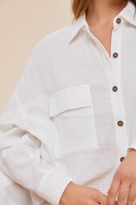 Mustard Seed - White 100% Cotton Gauze Pocket Button Shirt Top!