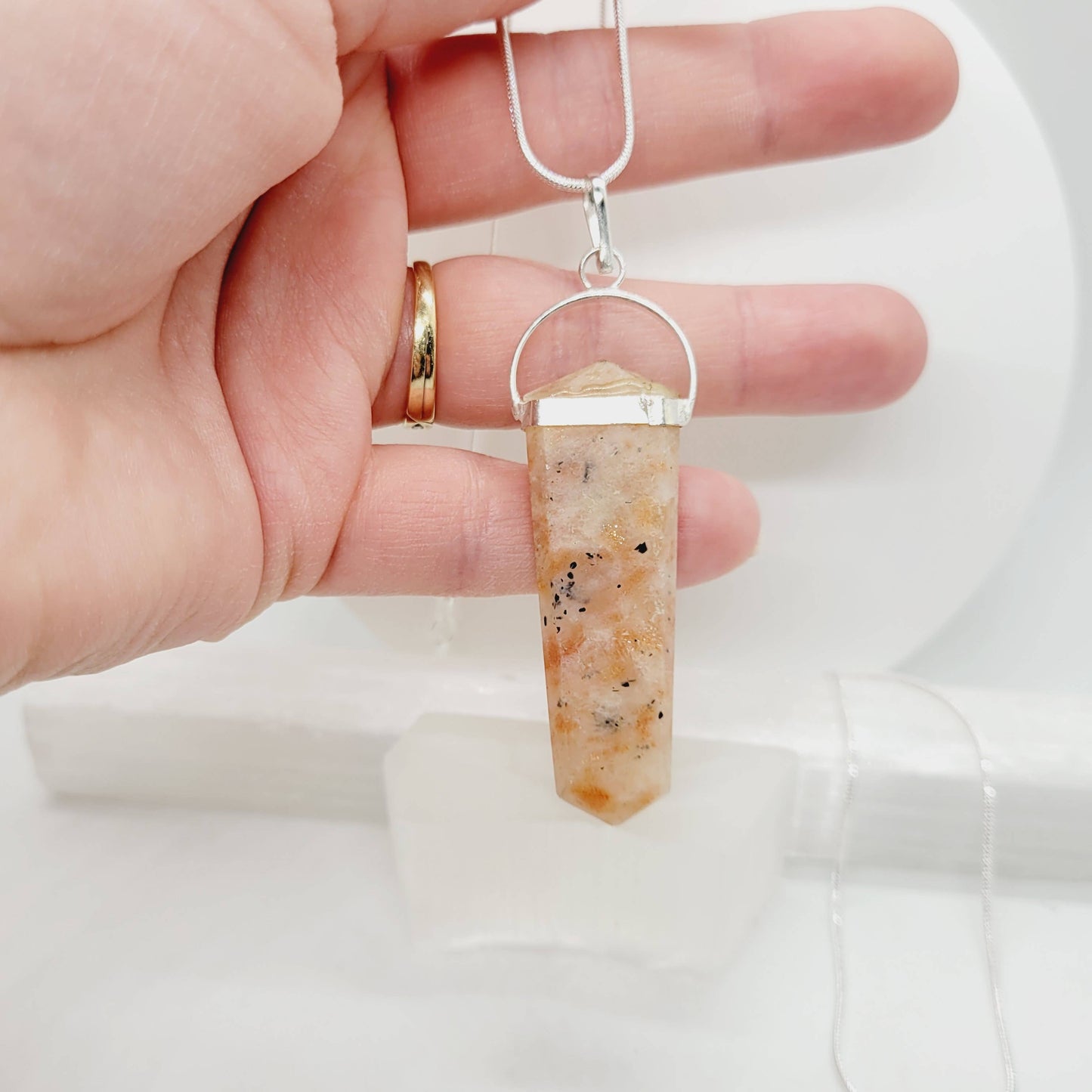 NEW ~ Sunstone Crystal Stone Point Necklace ~ HANDMADE!