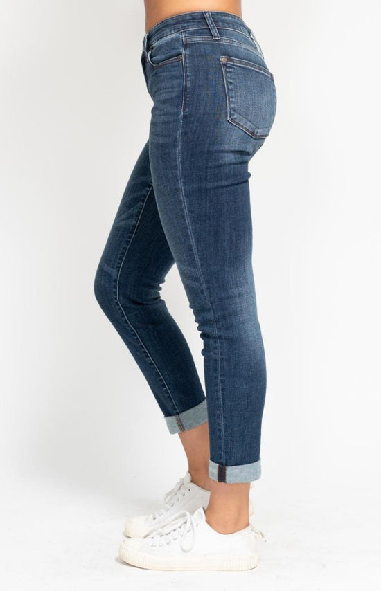 Judy Blue ~ Mid Rise Cuffed Slim Fit Dark Rinse Jeans - Style 82428~ Available in Sizes 3-24W!