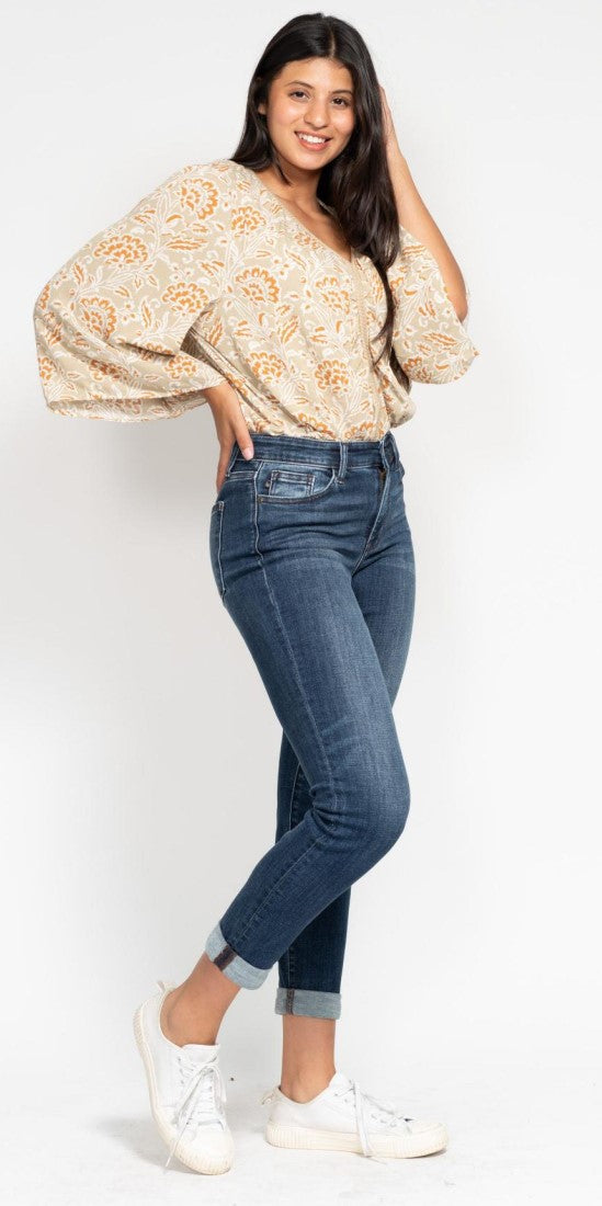 Judy Blue ~ Mid Rise Cuffed Slim Fit Dark Rinse Jeans - Style 82428~ Available in Sizes 3-24W!