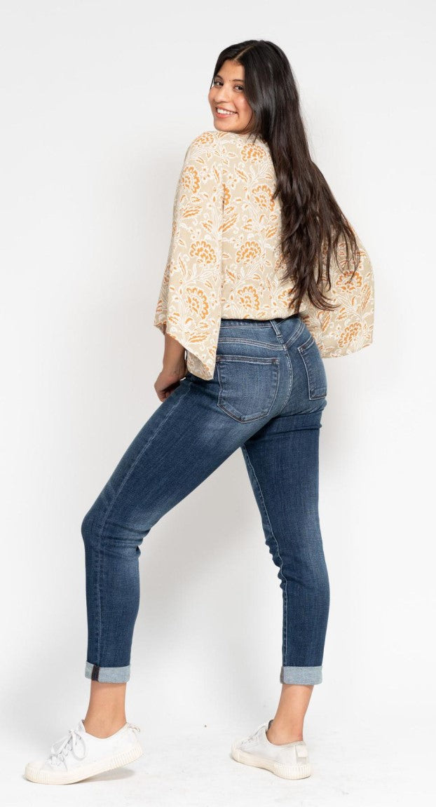 Judy Blue ~ Mid Rise Cuffed Slim Fit Dark Rinse Jeans - Style 82428~ Available in Sizes 3-24W!