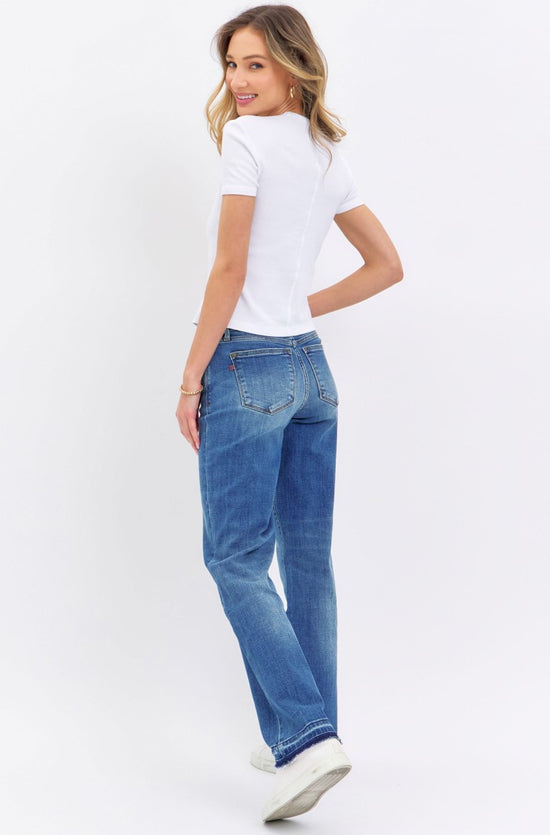 Judy Blue ~Medium Rinse ~ Mid Rise Dad Jean with Release Hem ~ Style 82465 ~ Available in Sizes 3-15!