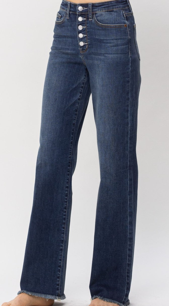 Judy Blue ~ High Waist Dark Rinse Button Fly Wide Leg Jeans ~ Style 82503 ~ Available in CURVY!