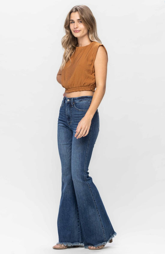 Judy Blue High Waist Tummy Control Fray Hem Flare Jeans ~ Medium Rinse~ Style 88681 ~ Available in CURVY!