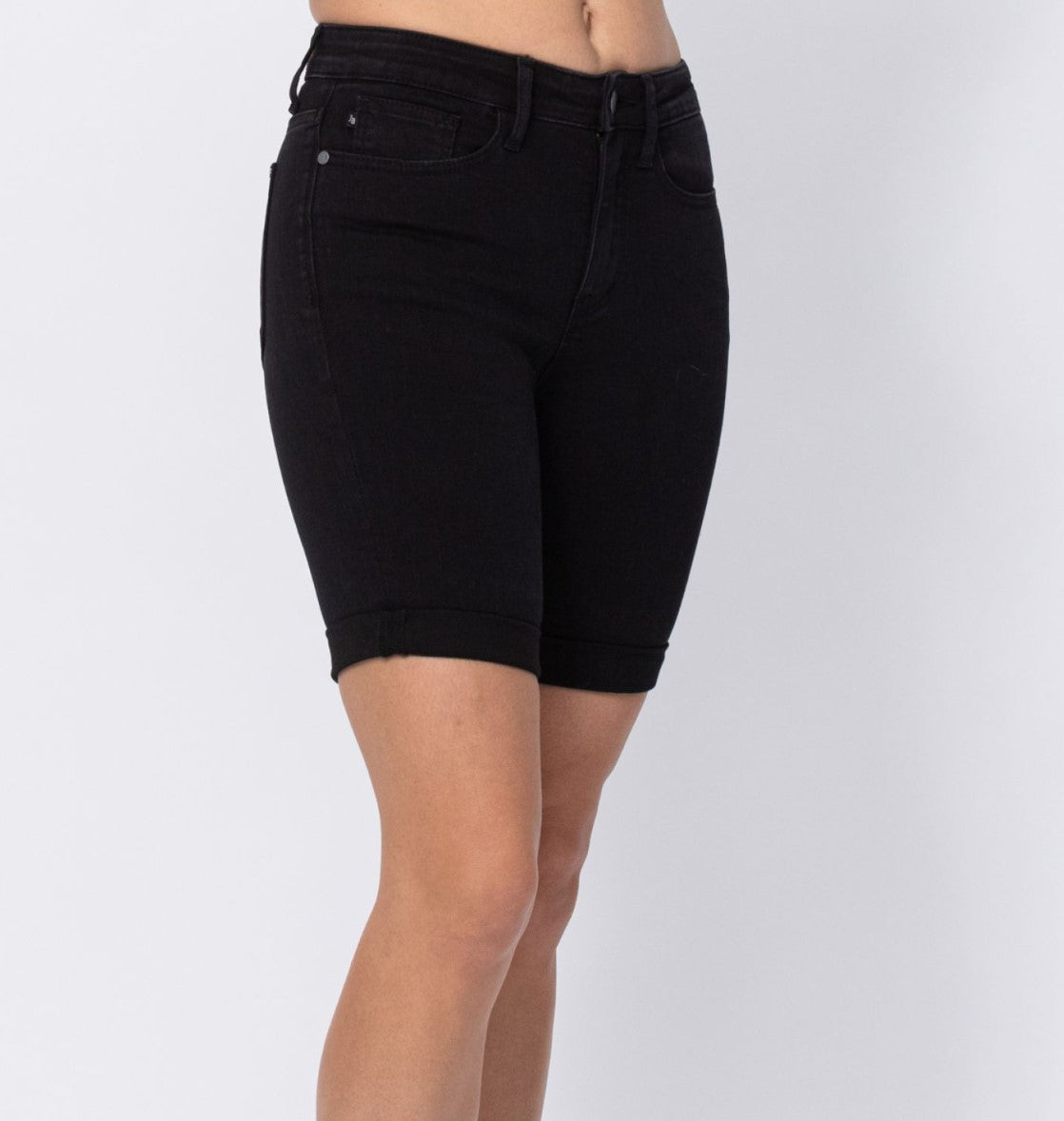 NEW ~ Judy Blue Hi-Rise Black Cuffed Bermuda Shorts - Style #150064REG