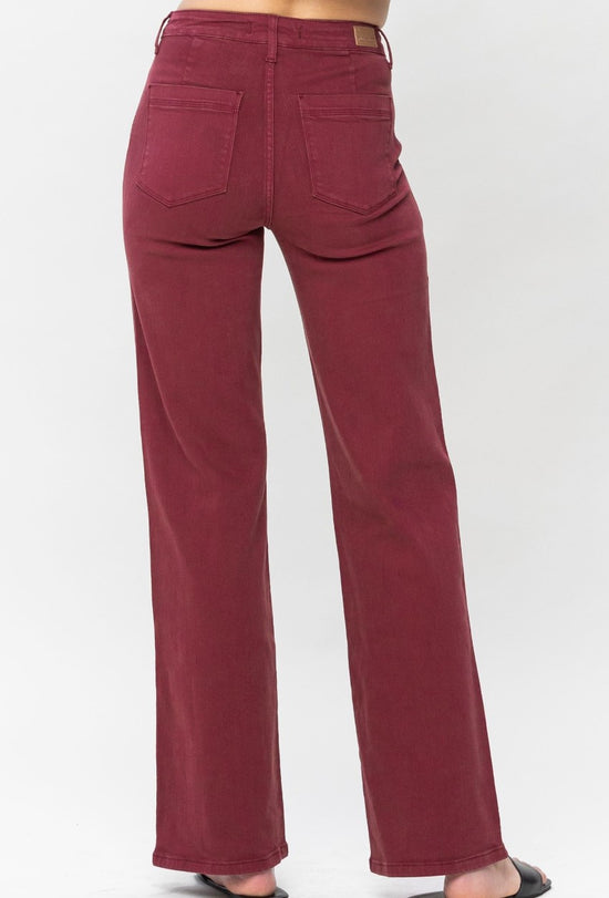 Judy Blue ~ High Waist Garment Dyed Front Seam Straight Jeans ~ Style 88800 ~ BURGUNDY ~ Available in Burgundy!