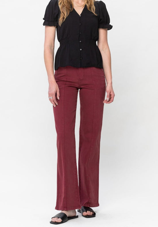 Judy Blue ~ High Waist Garment Dyed Front Seam Straight Jeans ~ Style 88800 ~ BURGUNDY ~ Available in Burgundy!