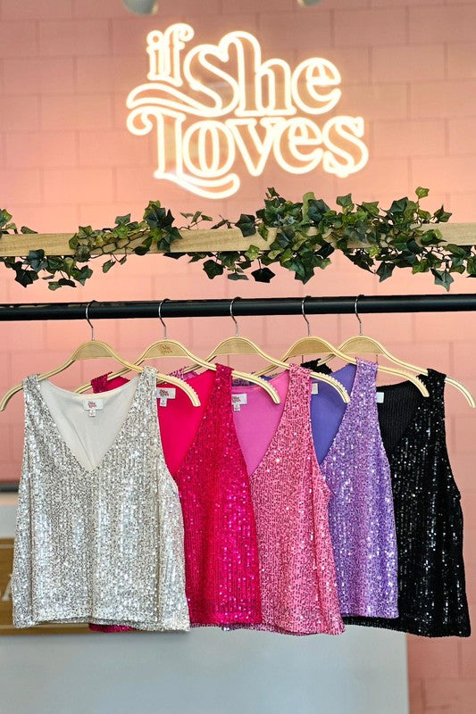 If She Loves Shining Star Sequin Top in FUCHSIA!