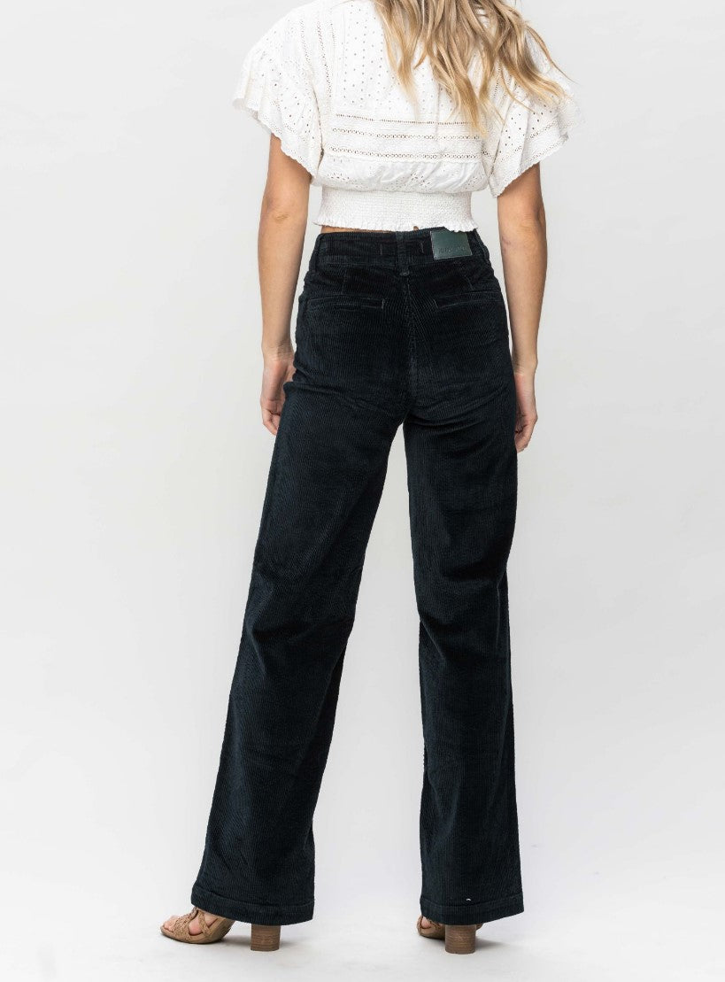 Judy Blue High Waist Overdyed Corduroy Trousers - Wide Leg - EMERALD ~ Available in CURVY!