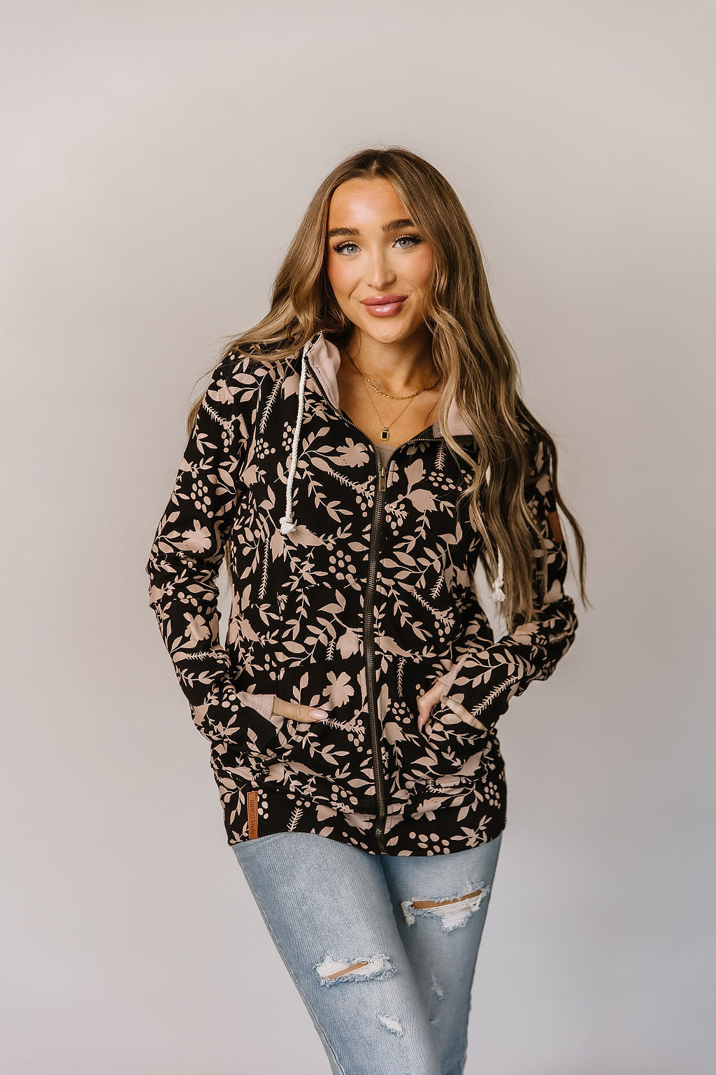 NEW ~ Ampersand Fullzip Enchanted ~ Black/Blush Floral~ Available in Curvy!