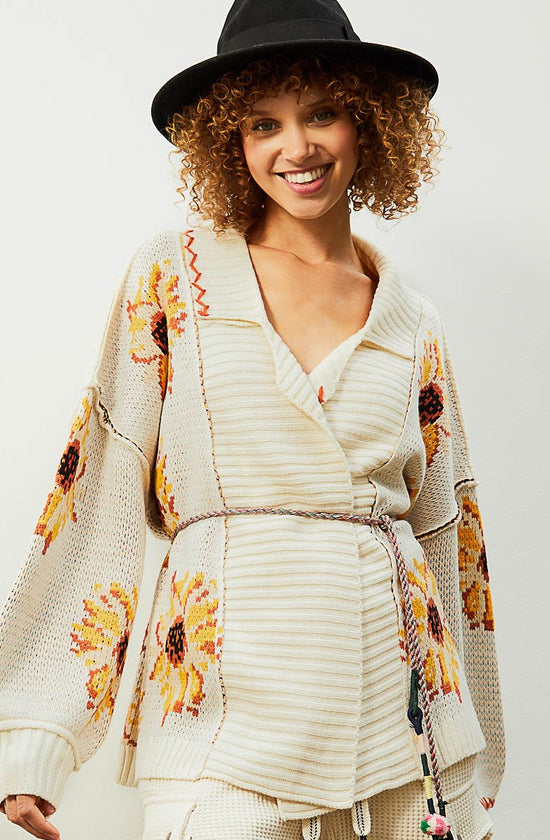 POL Classic Ivory Sunflower Cardigan