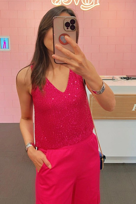 If She Loves Shining Star Sequin Top in FUCHSIA!