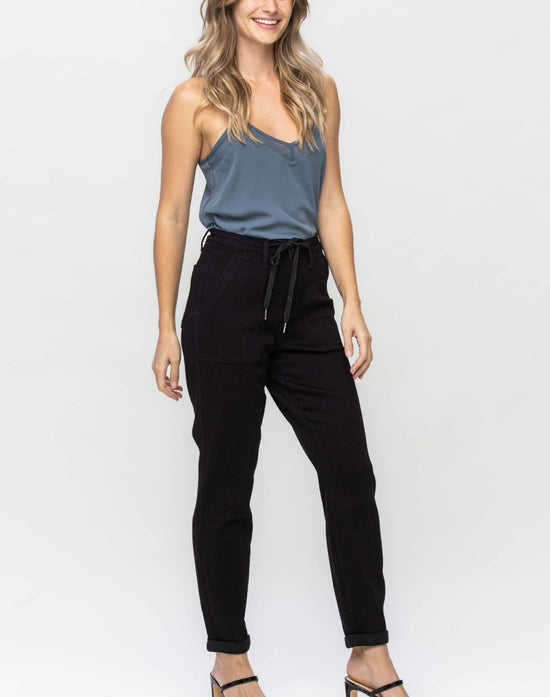 Judy Blue High Waist Jet Black Double Roll Cuff Jogger ~ Available in CURVY!