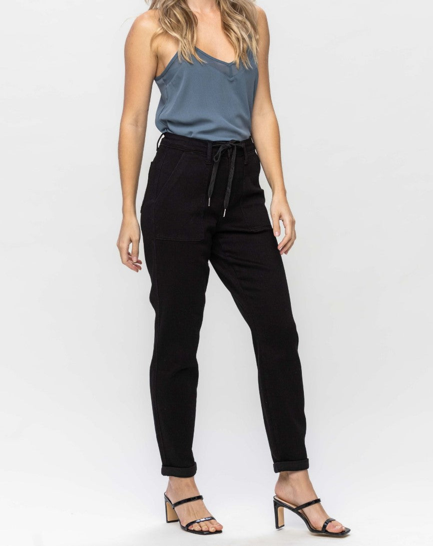 Judy Blue High Waist Jet Black Double Roll Cuff Jogger ~ Available in CURVY!