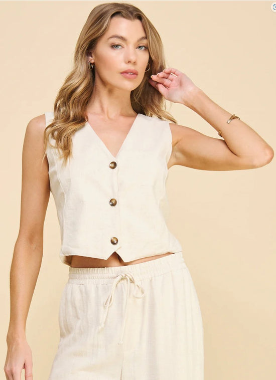 NEW ~ Special Edition ~  If She Loves Linen Vest Waistcoat ~ Oatmeal!