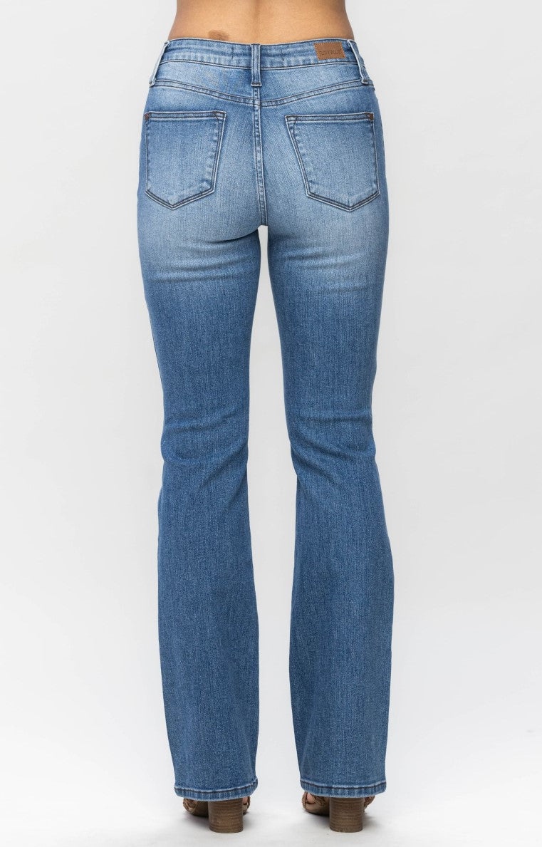 Judy Blue Mid Rise Plaid Patch Medium Wash Bootcut Jeans - Style 88696 ~ Available in Curvy!