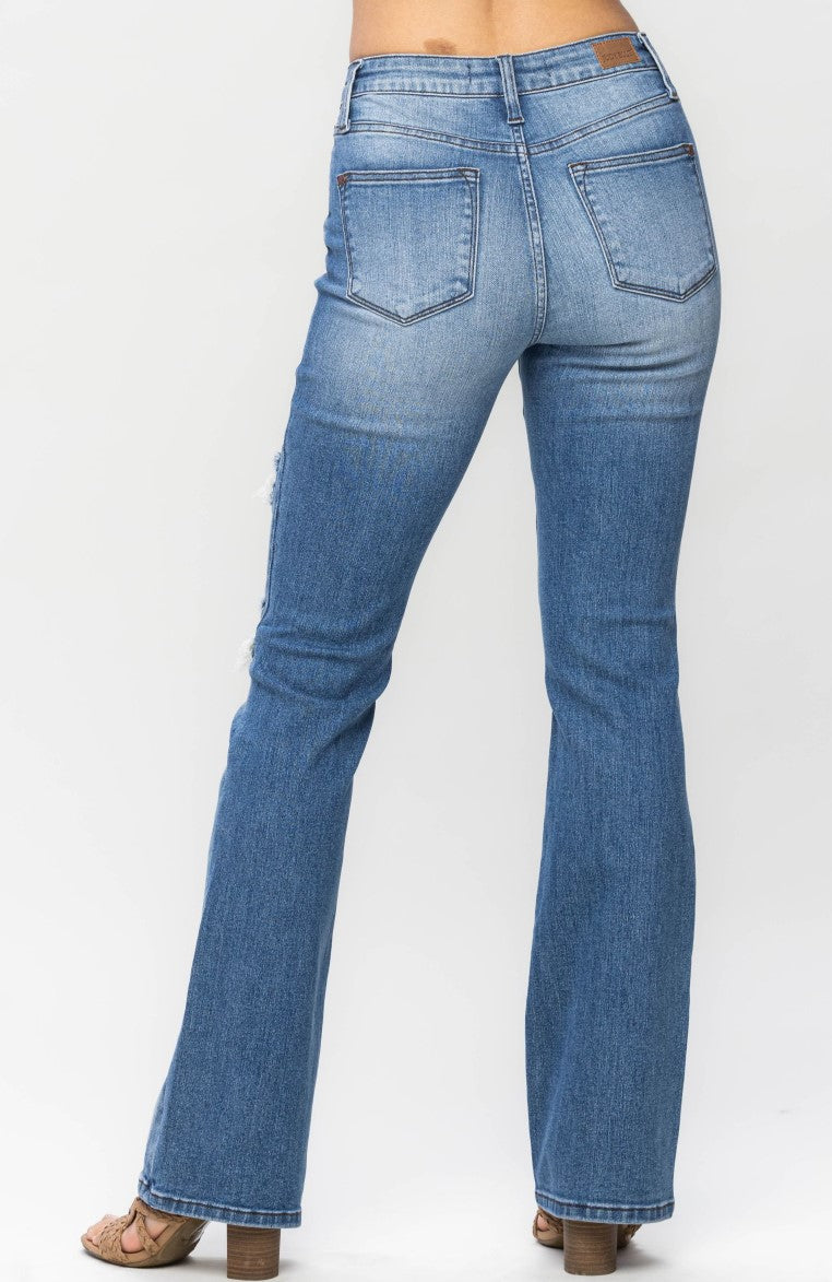 Judy Blue Mid Rise Plaid Patch Medium Wash Bootcut Jeans - Style 88696 ~ Available in Curvy!