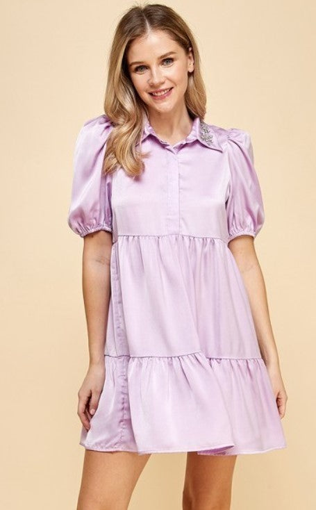 NEW ~  TCEC Satin Lavender Shirt Dress