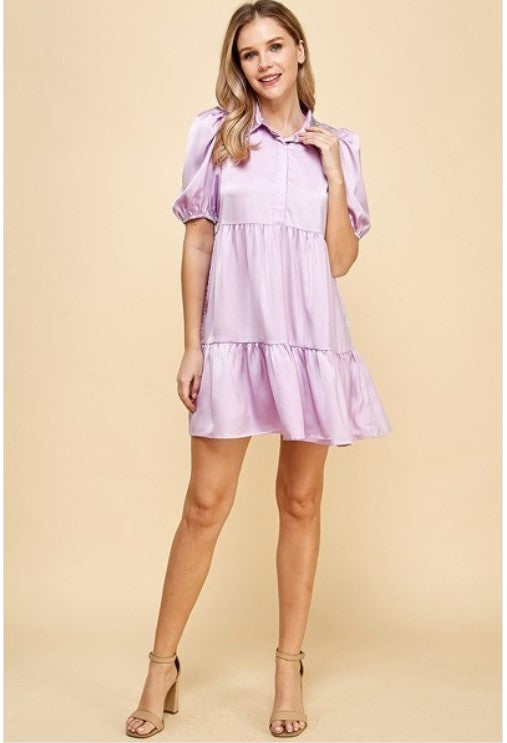 NEW ~  TCEC Satin Lavender Shirt Dress