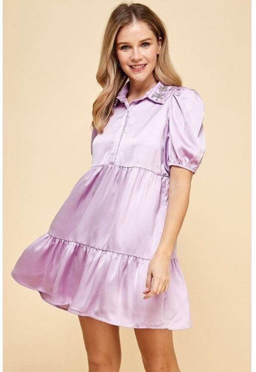 NEW ~  TCEC Satin Lavender Shirt Dress