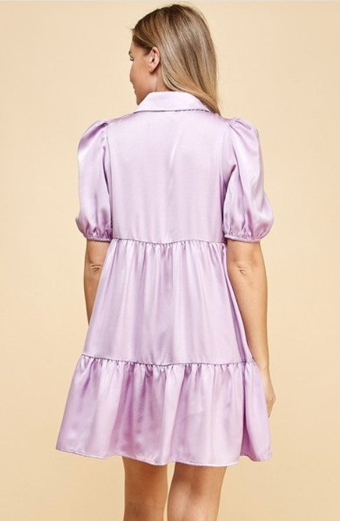 NEW ~  TCEC Satin Lavender Shirt Dress