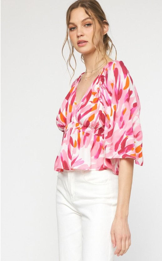 NEW ~ Entro ~ Multicolor Shades of Pink, Orange and White Print Top