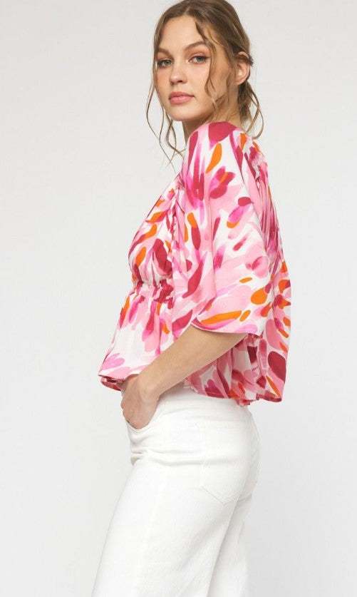 NEW ~ Entro ~ Multicolor Shades of Pink, Orange and White Print Top