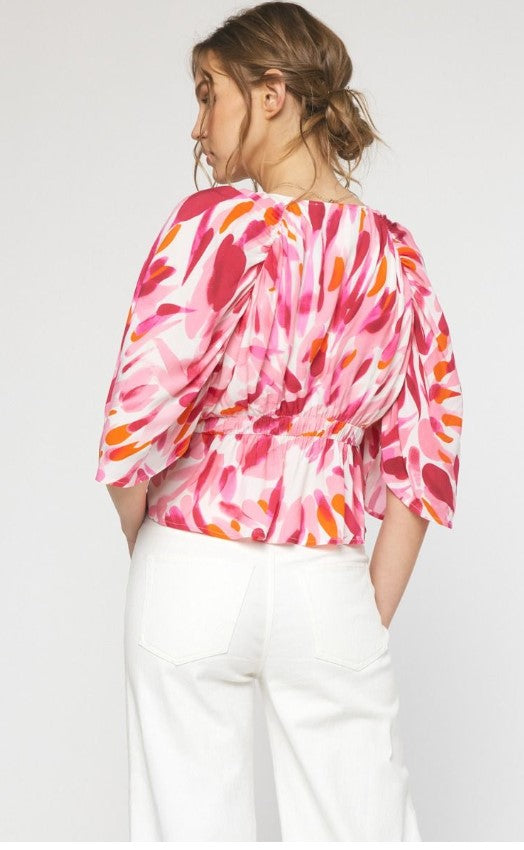 NEW ~ Entro ~ Multicolor Shades of Pink, Orange and White Print Top