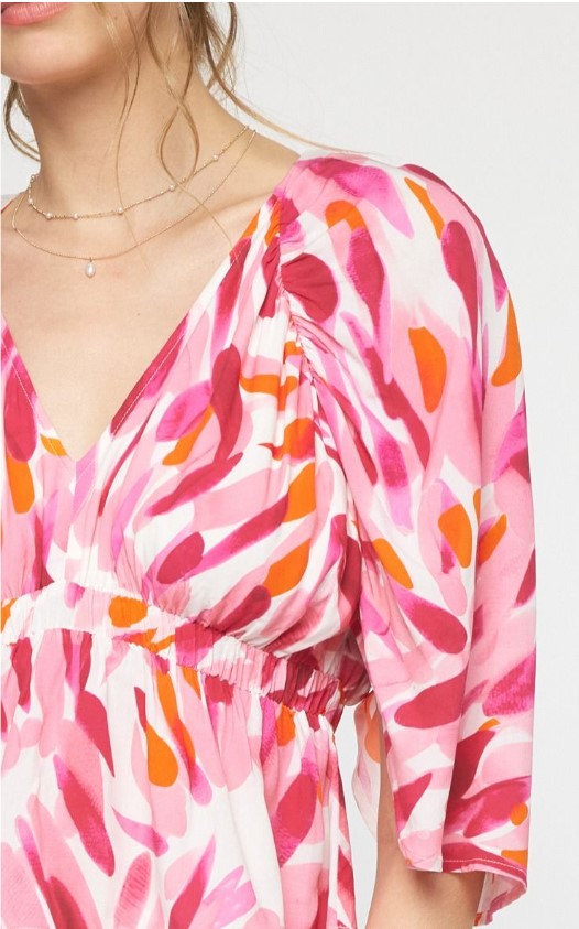 NEW ~ Entro ~ Multicolor Shades of Pink, Orange and White Print Top