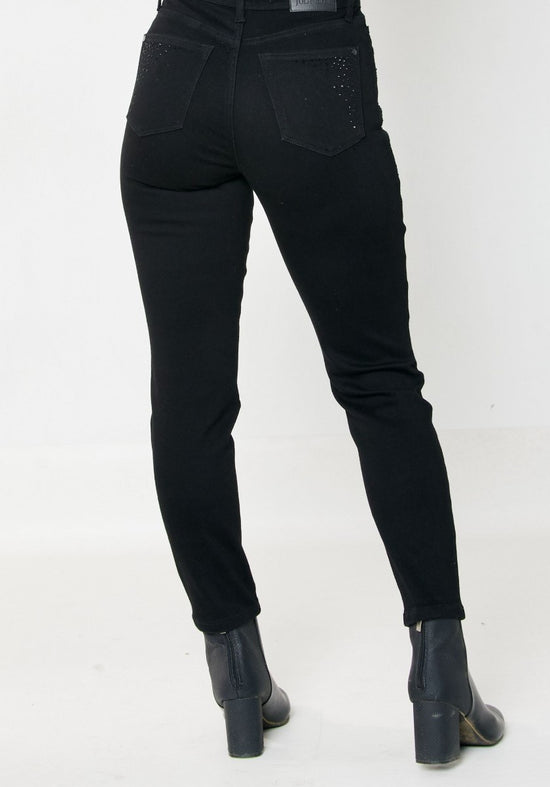 Load image into Gallery viewer, NEW ~ JUDY BLUE High Waist Rhinestone Embellishment Slim Fit Black Jeans ~ Avail in CURVY ~ Style 88809

