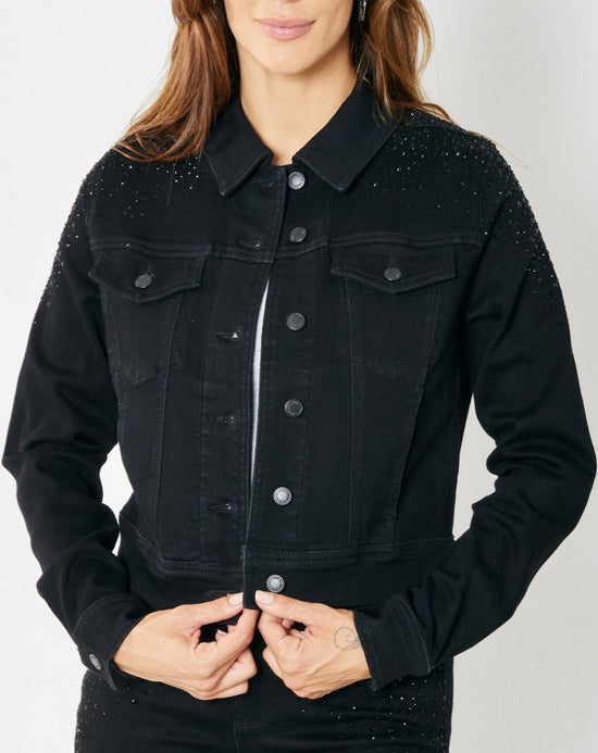 NEW ~ JUDY BLUE Black Denim Rhinestone Embellished Jacket ~ Style 7872