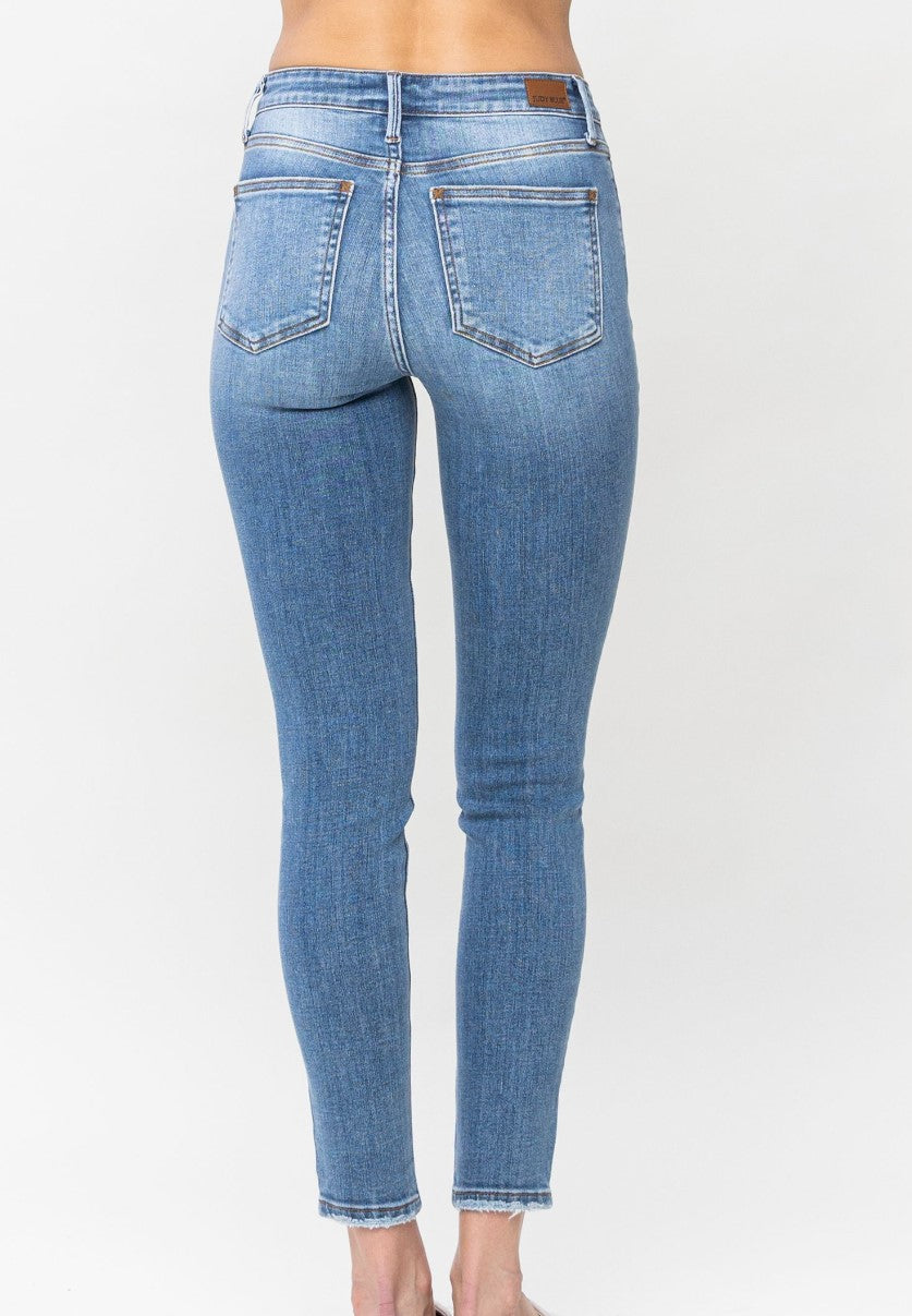 Kan Can Women's Basic Mid Rise Super Skinny Jeans - Five Pocket Stretch Denim, Blue, Size 24