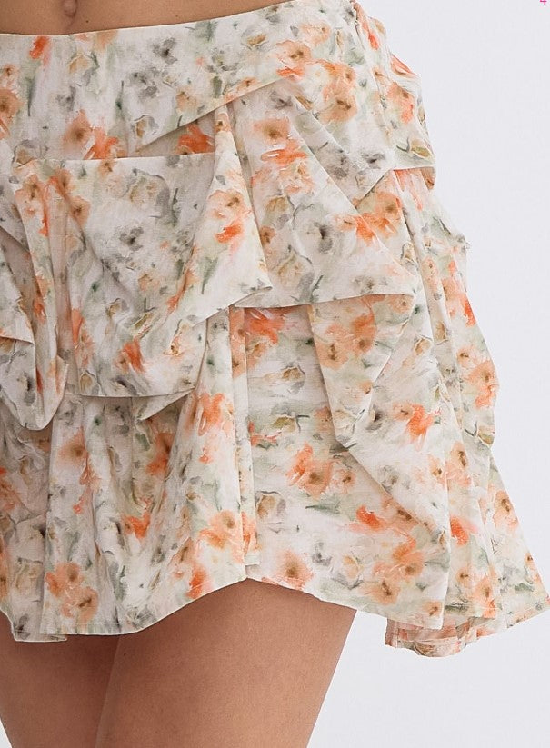 NEW ~ Entro Peaches and Cream Floral High-Waist Mini Skirt