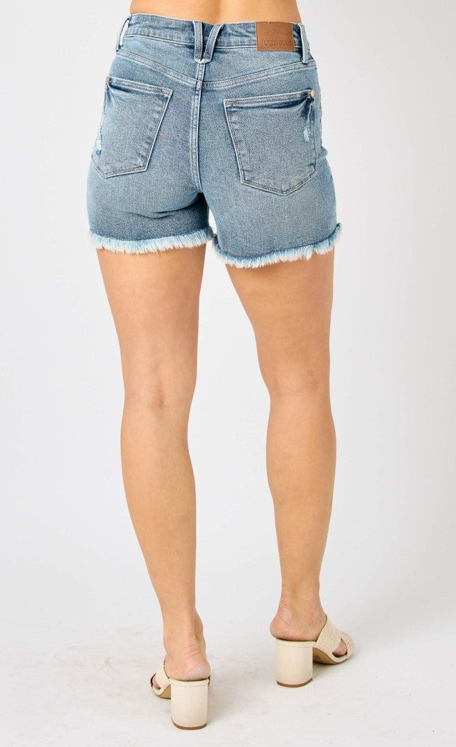 NEW - Judy Blue High Waist Button Fly Destroy Hi-Lo Hem Shorts ~ Small - XLarge ~ Style 150206