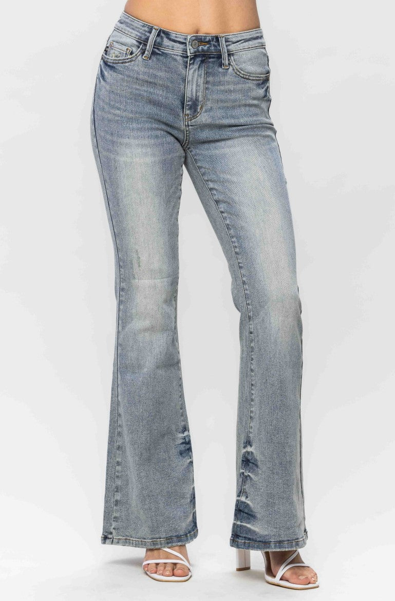 Judy Blue ~ Mid Rise Tinted Pin Tack Detail Flare Jeans ~ Available in Size 3 -15 ~ Style 88655