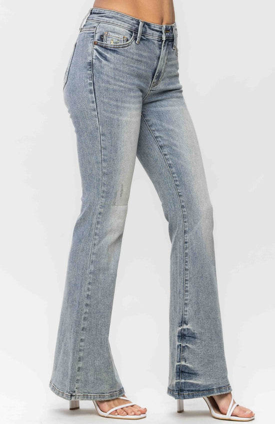 Judy Blue ~ Mid Rise Tinted Pin Tack Detail Flare Jeans ~ Available in Size 3 -15 ~ Style 88655