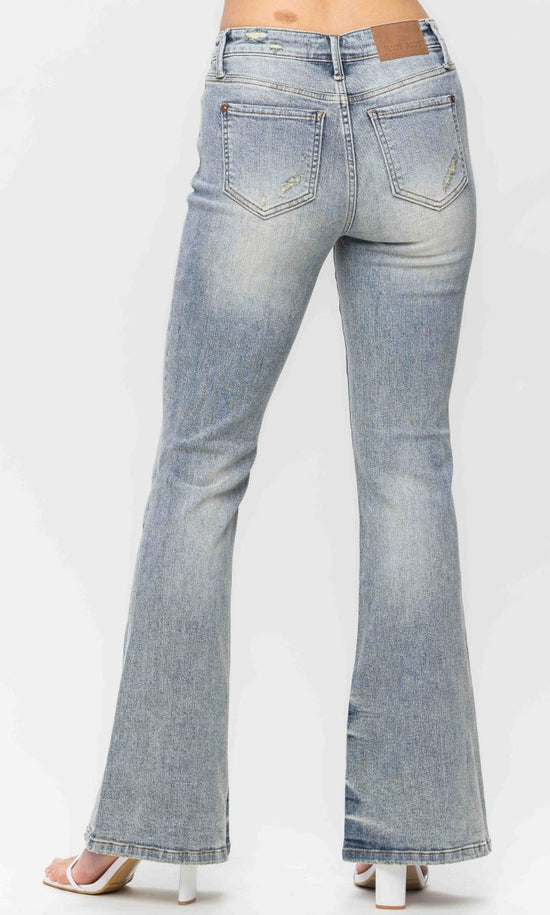 Judy Blue ~ Mid Rise Tinted Pin Tack Detail Flare Jeans ~ Available in Size 3 -15 ~ Style 88655