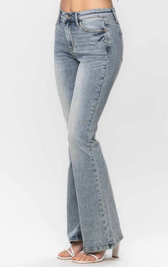 Judy Blue ~ Mid Rise Tinted Pin Tack Detail Flare Jeans ~ Available in Size 3 -15 ~ Style 88655