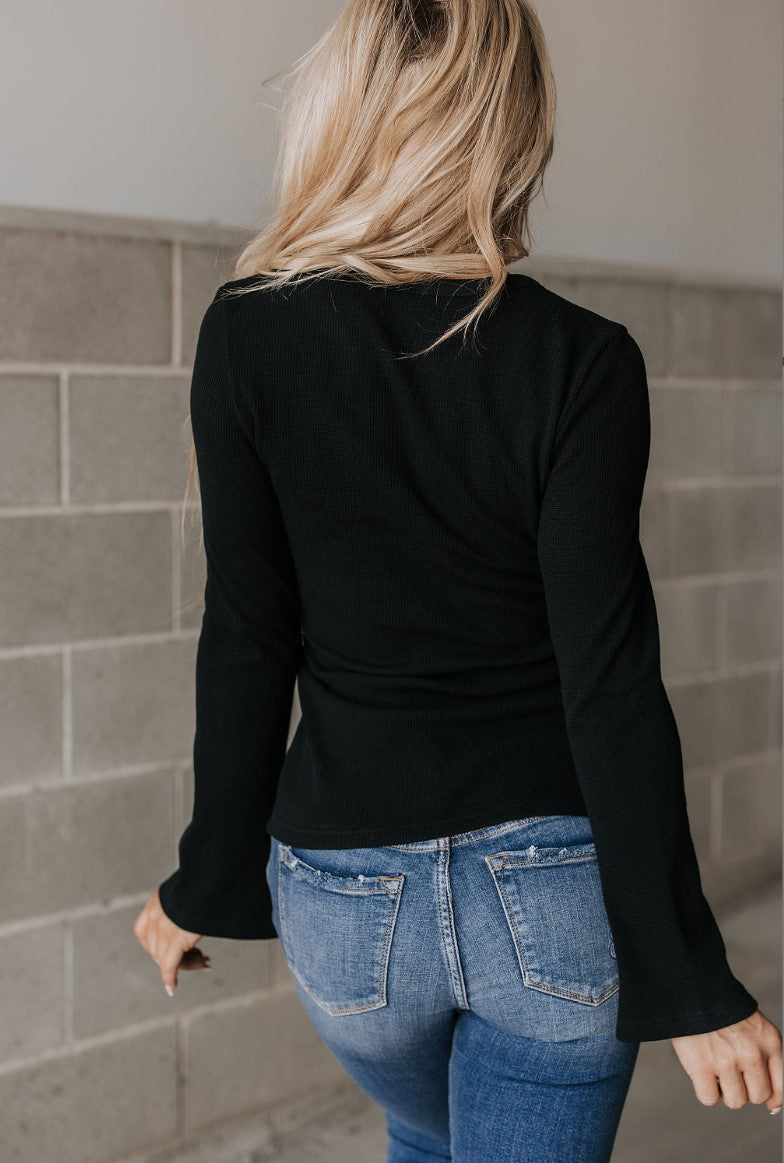 Ampersand Avenue Nightingale Fluted Sleeve Black Top ~ Available in CURVY!