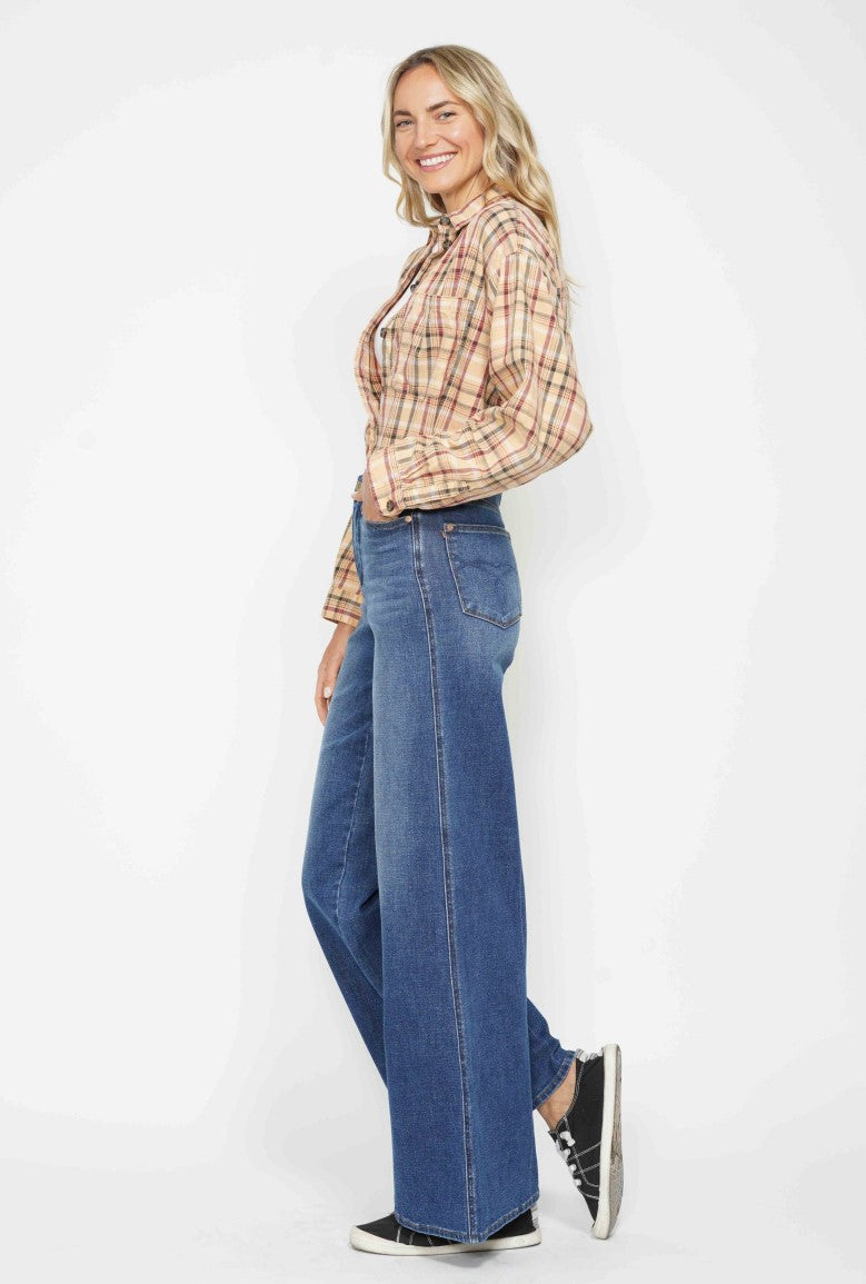 Judy Blue ~ Dark Wash High Waist Tummy Control Retro Wide Jeans ~ Available in Sizes 5-15!